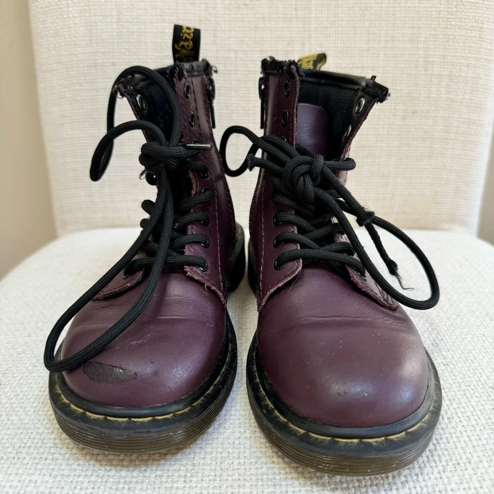 Dr. Martens Delaney Girls Leather Lace Up Combat Boot Cherry Red Size 12